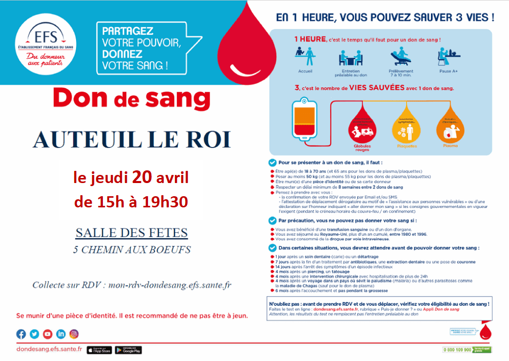 Don du sang Auteuil du 20 04 2023