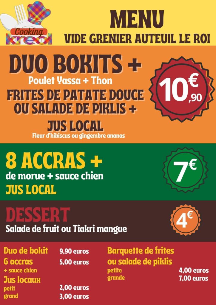 Menu Vide greniers Auteuil du 04 06 2023