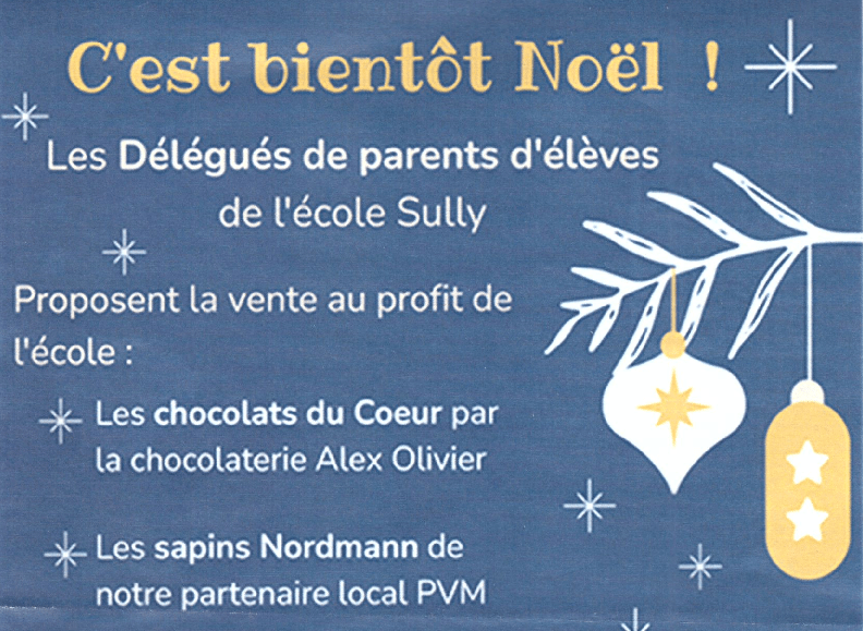 Ecole Sully Bon de réservation sapins et chocolats Noël 2023 entête