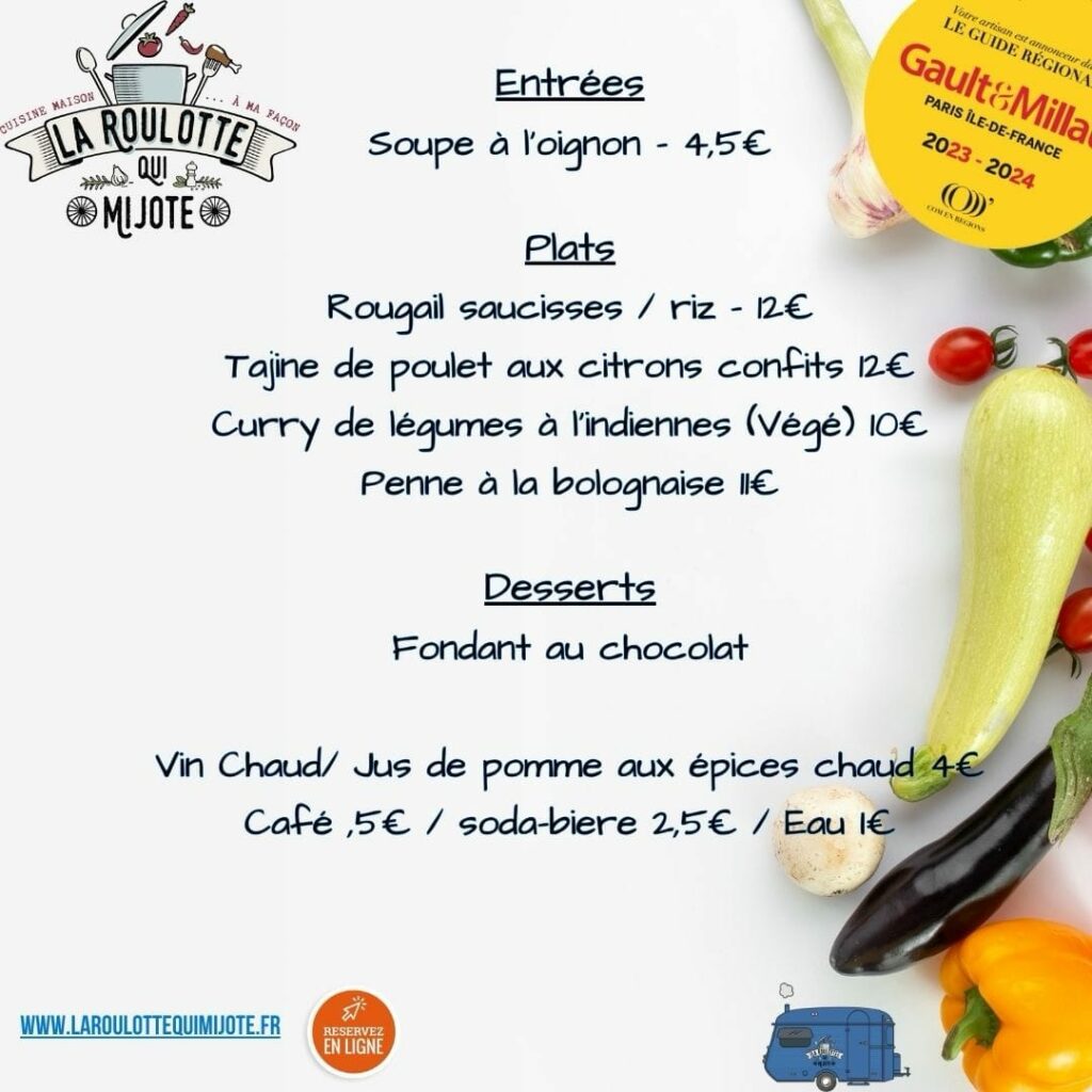 Menu marche de Noel Roulotte qui mijote 2023